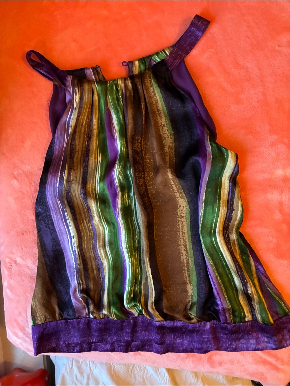 100% SILK- Ann Taylor Striped Camisole In Purple, Green & Neutrals